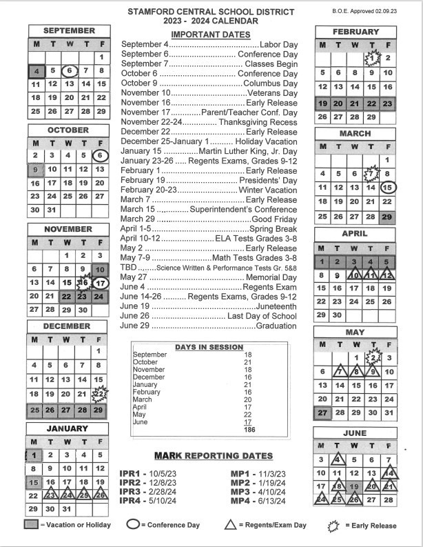 20232024 School Calendar Stamford Central School District